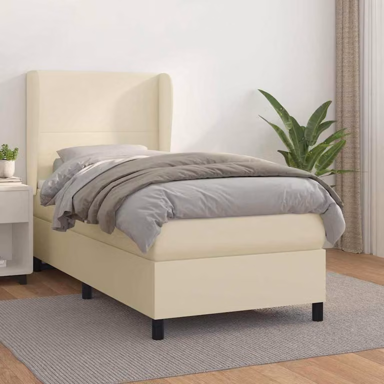 vidaXL Giroletto a Molle con Materasso in Similpelle Beige e Bianco, L/P/H: 80 x 200 x 83 cm
