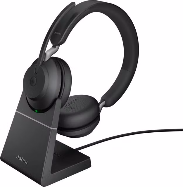 Auricolare wireless Jabra Evolve2 65 Bluetooth con base di ricarica USB-A, nero