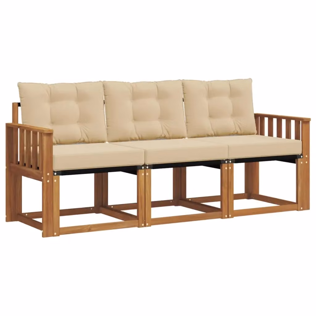 Set di divani da esterno 3 pezzi vidaXL in legno di acacia e textilene beige con cuscini inclusi – 2