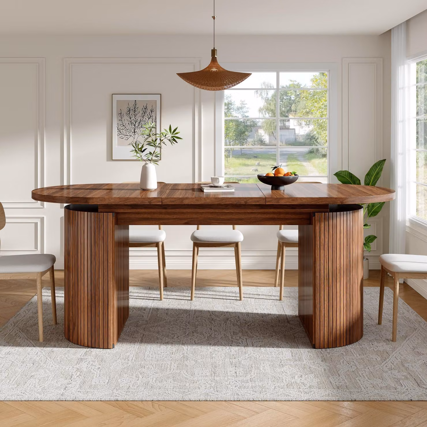 Flieks - Tavolo da pranzo allungabile con vano portaoggetti nascosto, tavolo da pranzo con piano rinforzato, tavolo da cucina 120-160 x 80 x 76 cm, marrone scuro