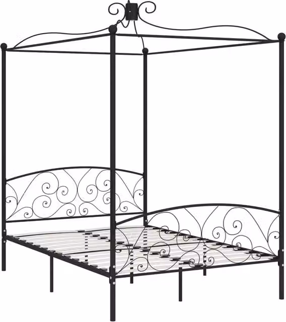 Letto matrimoniale | Letto per adulti | Letto a Baldacchino Nero in Metallo 120x200 cm