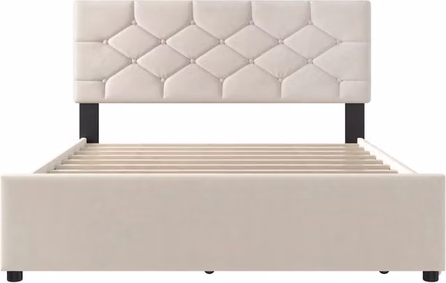 Letto imbottito beige 140x200 cm con doghe e letto estraibile in velluto, design minimalista