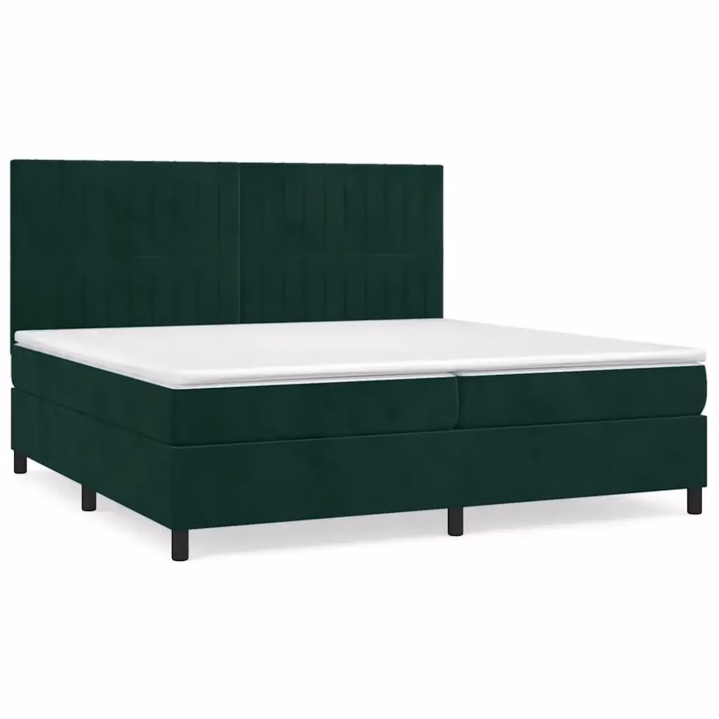 Letto Ibrido vidaXL in Velluto Verde Scuro e Bianco con Materasso a Molle L: 200 cm, P: 200 cm, H: 128 cm – 2