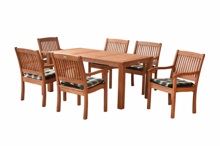 Set di mobili da giardino Merxx Maracaibo 13 pezzi, 6 poltrone, 6 cuscini reversibili, 1 tavolo 170 x 90 cm - Eucalipto