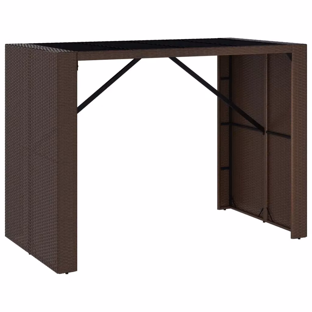 Tavolo da bar moderno vidaXL in polyrattan con piano in vetro, marrone e nero, L: 145 cm, P: 80 cm, H: 110 cm – 2