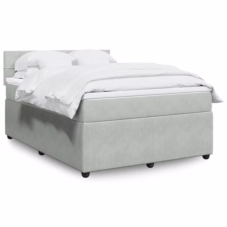 vidaXL Letto Ibrido con Materasso in Velluto Grigio e Bianco L/P/H: 140 x 200 cm