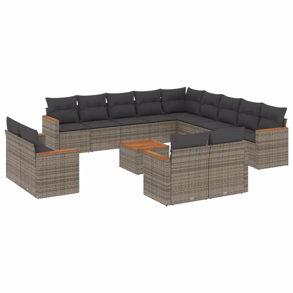 Set di Divani da Giardino VIDAXL a Forma di U in Polyrattan Grigio con Cuscini, 14 Pezzi – 2
