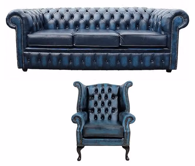 Sofagarnitur Chesterfield Polster Couch Sofa Leder Sitz Garnitur Ohrensessel 423