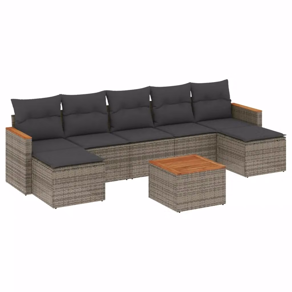 vidaXL Set Divano da Giardino 8 pz Moderno in Polyrattan Grigio con Cuscini e Tavolino – 2