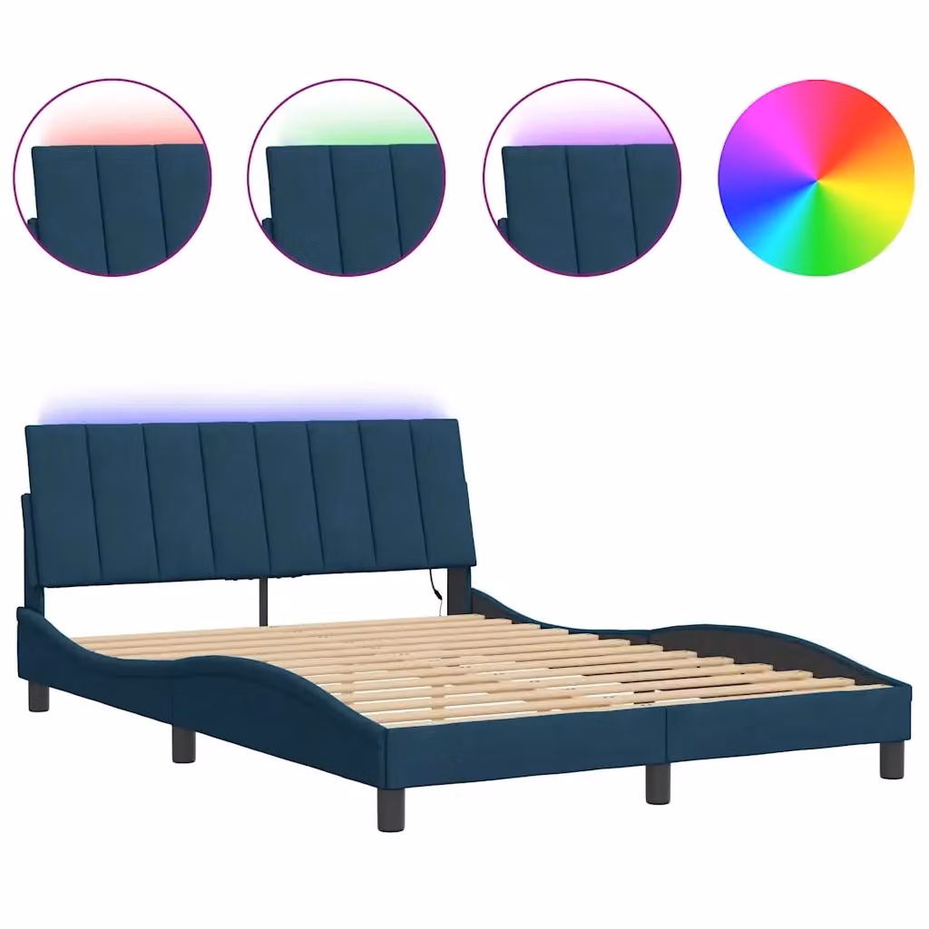 vidaXL Giroletto Hanko in Velluto Blu con LED e Porte USB, L/P: 140 x 200 cm – 2