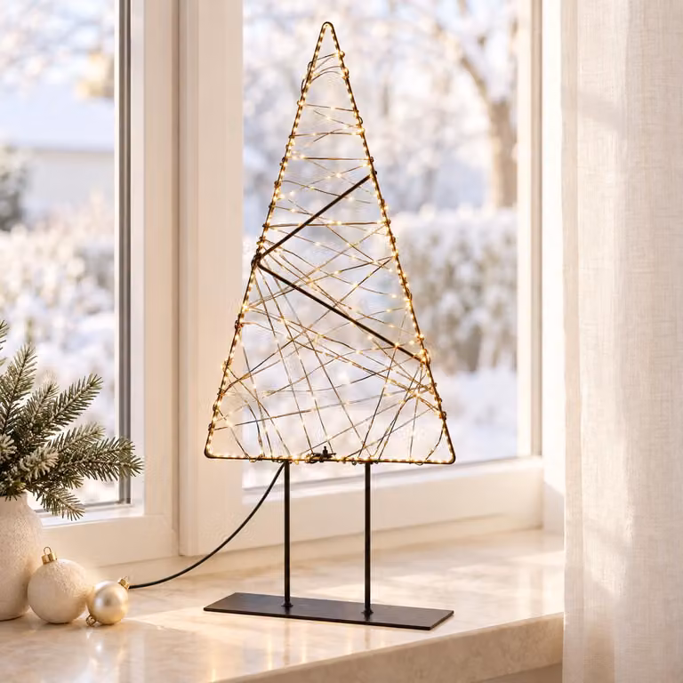Albero di Natale LED ECD Germany, 56 cm, decorazione natalizia con catena luminosa, albero luminoso in metallo, illuminazione natalizia per interni, 330 micro-LED, luce bianco caldo