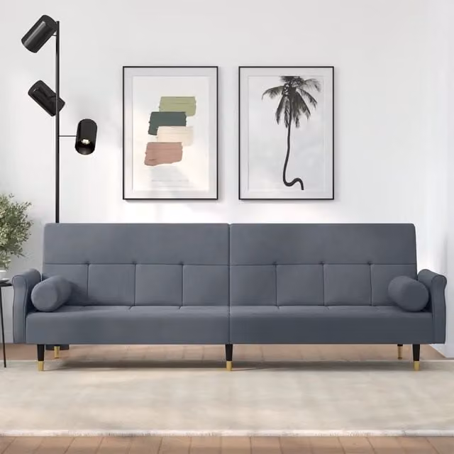 Divano Letto con Cuscini-Sofa Letto-Daybed Grigio Scuro in Velluto