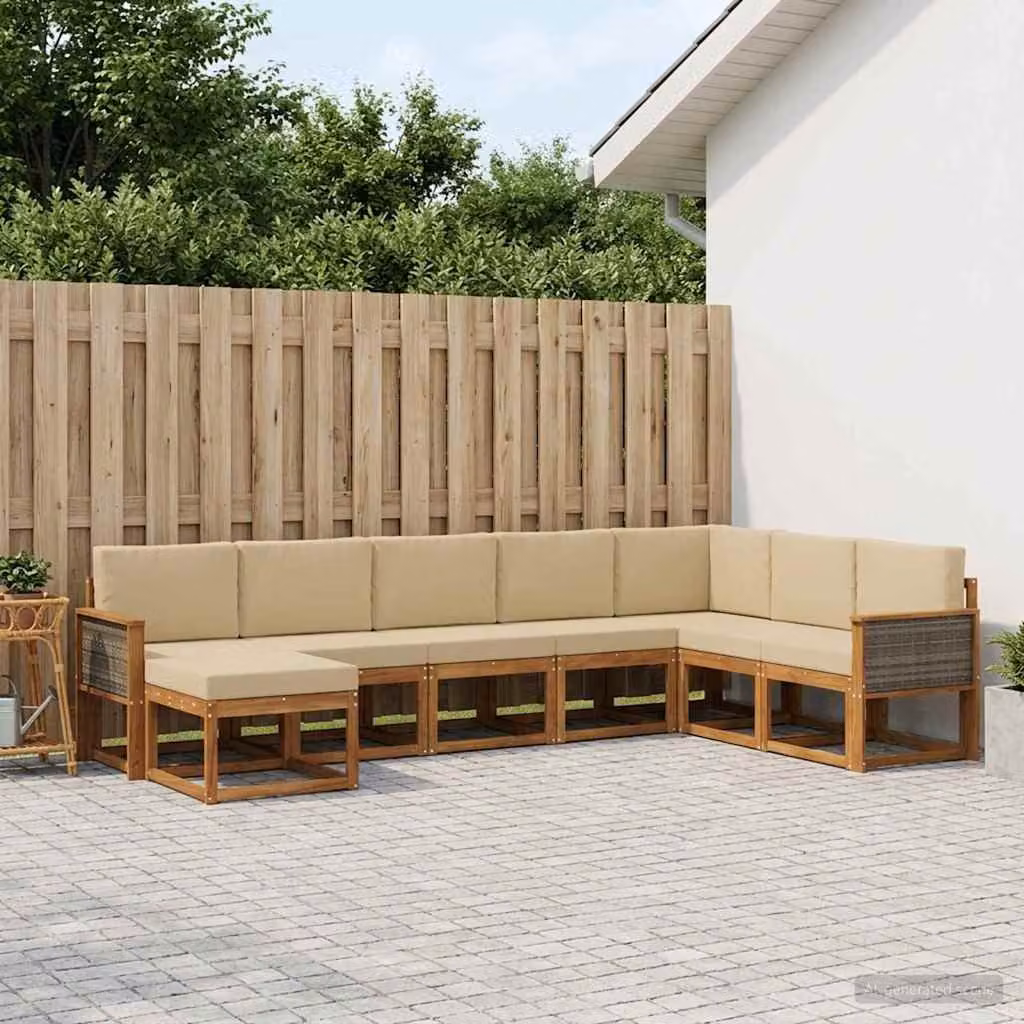 Set di divani da esterno vidaXL 8 pz in legno di acacia con cuscini, forma a L, colore beige e sabbia