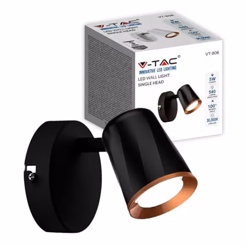 Faretto LED da Muro 5W con Testa Orientabile Colore Nero 3000K IP20
