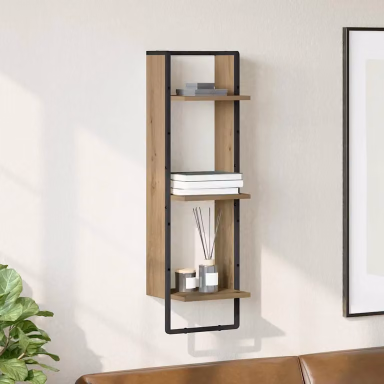 Scaffale da parete moderno vidaXL in legno e metallo, colore marrone, L: 30 cm, P: 25 cm, H: 100 cm