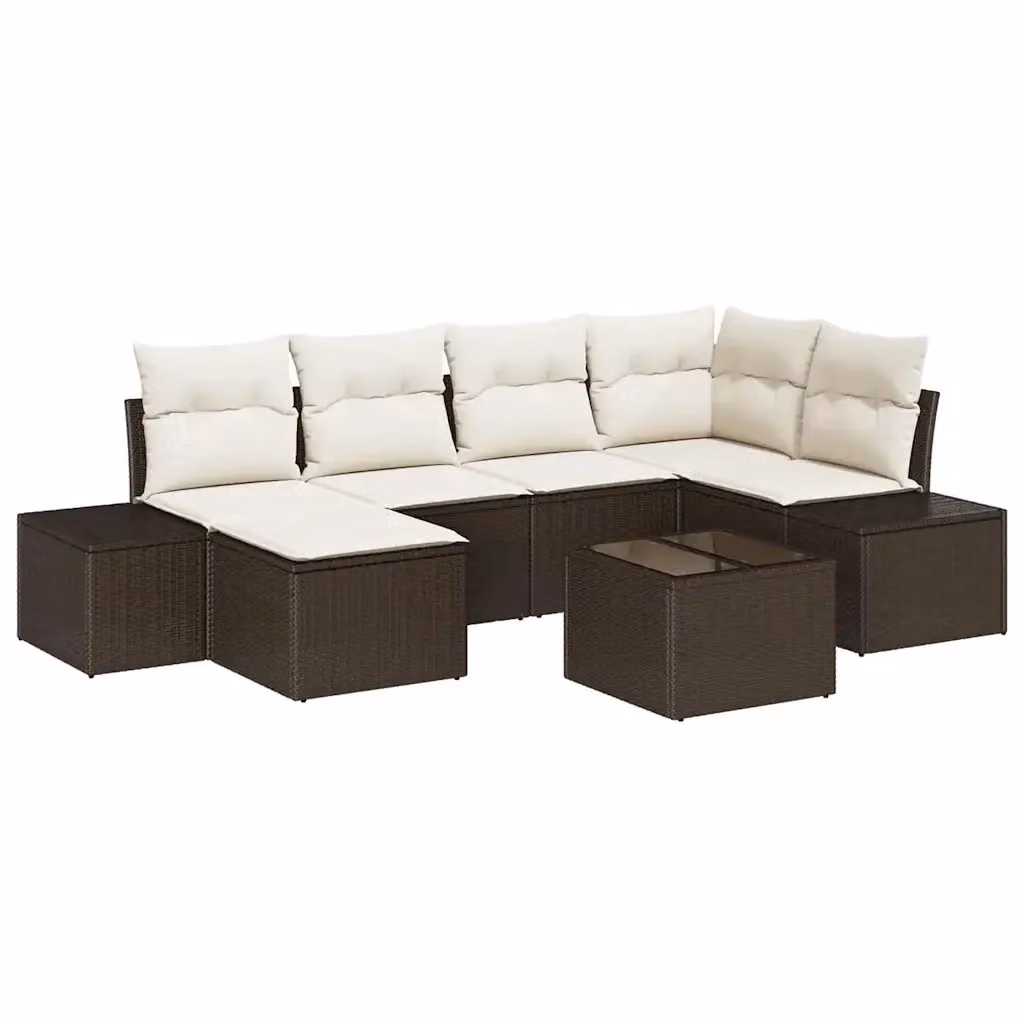 Set Divano da Giardino vidaXL 7 Pezzi Moderno in Polyrattan Marrone e Beige con Cuscini e Tavolino – 2