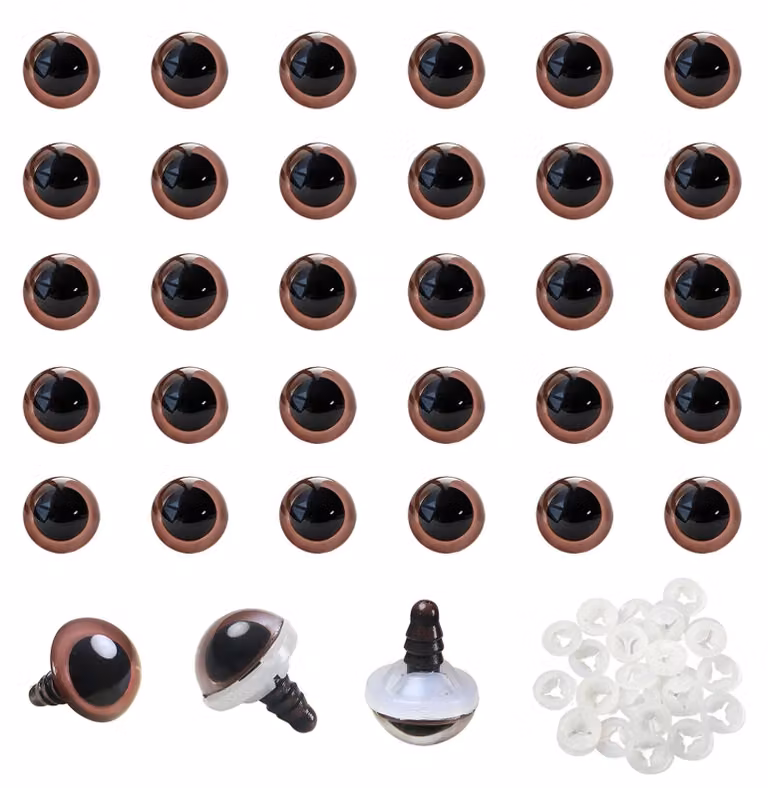 Occhi di sicurezza da 12 mm, color marrone, confezione da 60 pezzi, con rondelle