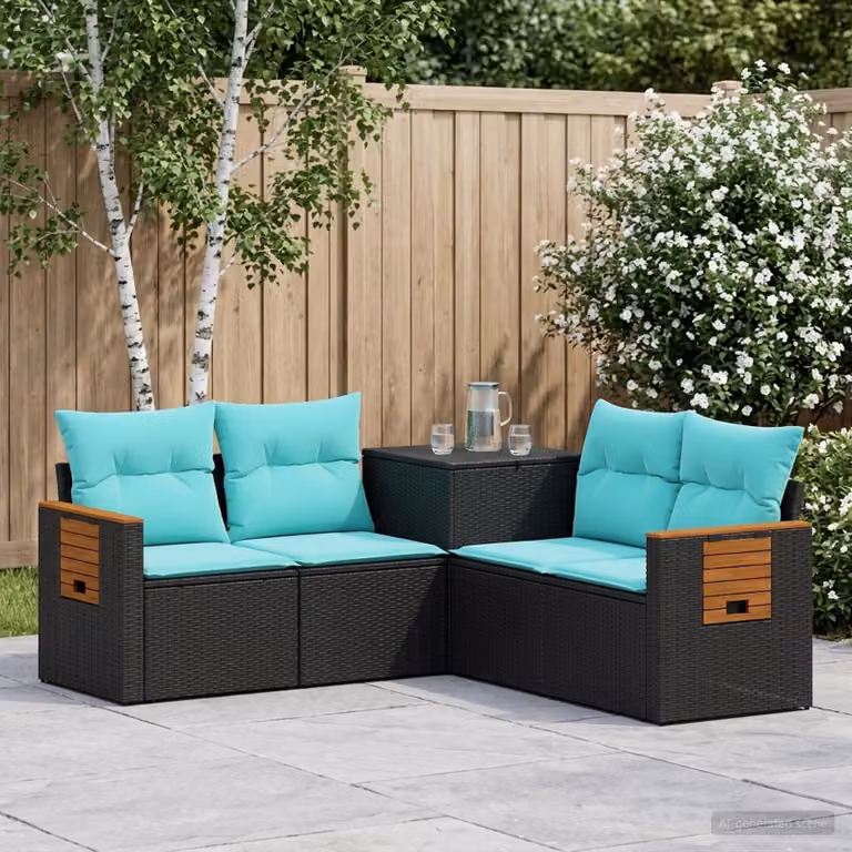 vidaXL Set di divani 5 pz Nero e Blu 179 x 179 x 85 cm