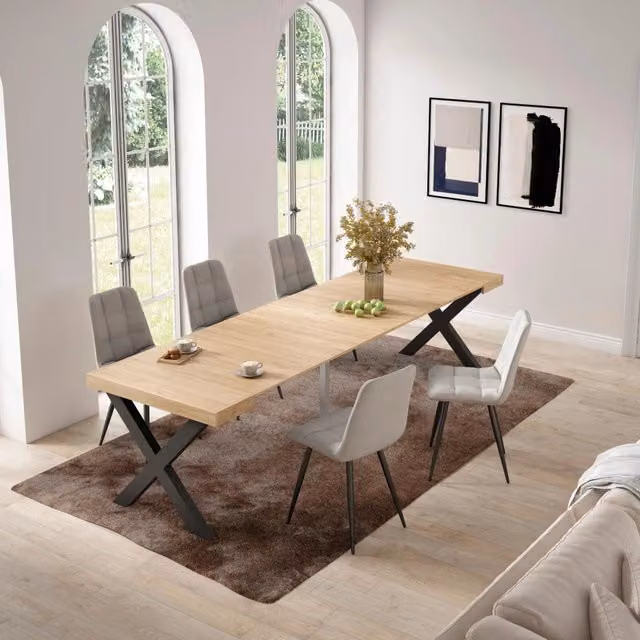 Consolle allungabile, 58 fino 302x90x73cm, Per 14 persone, Gambe in legno, colore Rovere RF2781
