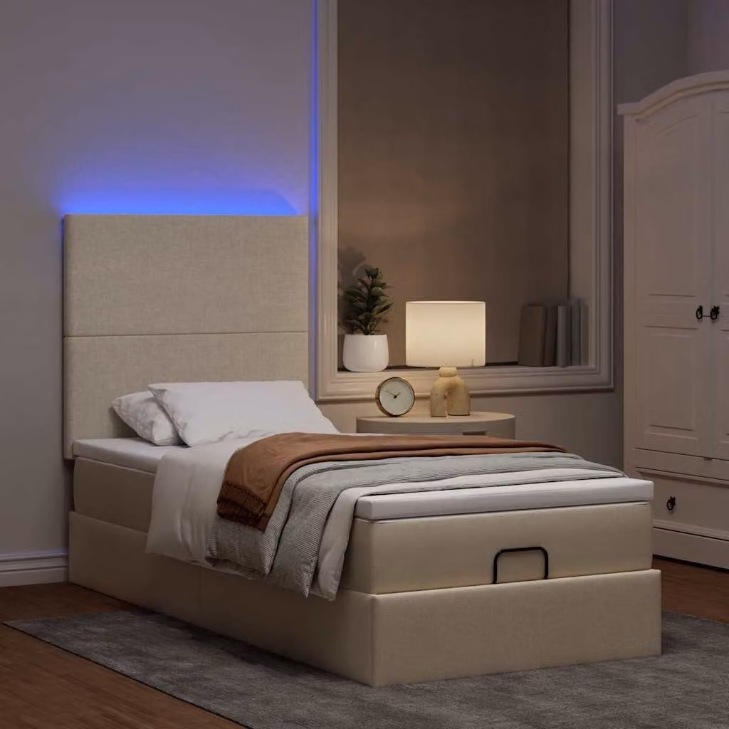 Maison Exclusive - Letto ottomano con materasso e LED color crema 90x200 cm tessuto