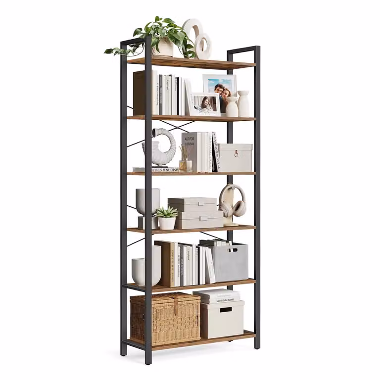 Scaffale Portaoggetti a 6 Ripiani, Marrone Vintage + Nero / 30 x 80 x 186 cm