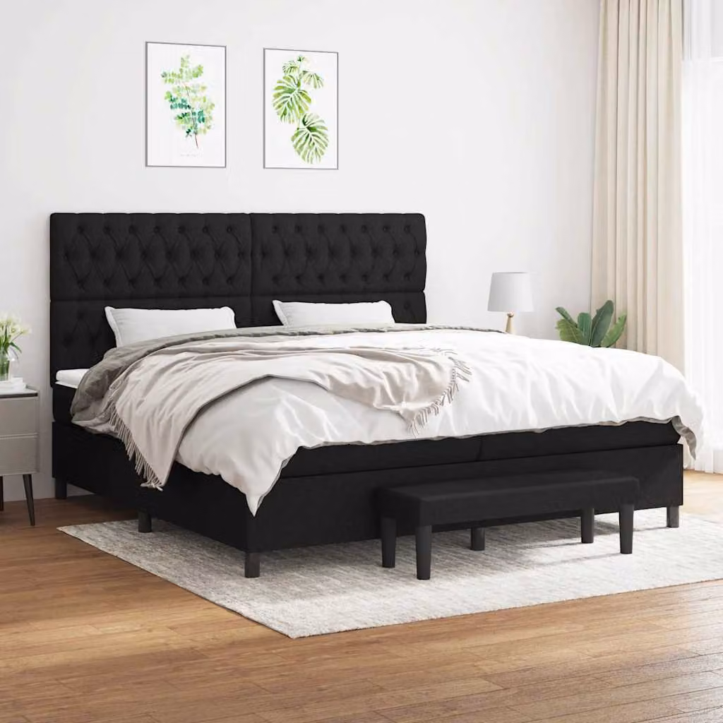 vidaXL Giroletto a Molle Ibrido con Materasso in Tessuto Nero L/P: 200 x 200 cm – 1