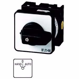Commutatore Eaton, T0, 20 A, montaggio incasso, 3 moduli, contatti: 6, 45°, con scatto, con posizione 0, MANUALE-0-AUTOMATICO, codice articolo 15433 050721