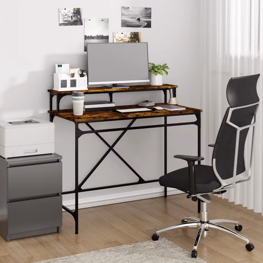 Scrivania da ufficio vidaXL in stile industriale con piano in legno e struttura in metallo, colore marrone, L 100 x P 50 x H 90 cm