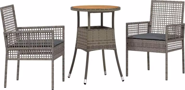 Set da Pranzo per Giardino 3 pcs Grigio polyrattan