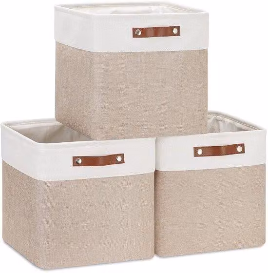 Set di contenitori da 3 pezzi, color kaki e bianco, 28 cm