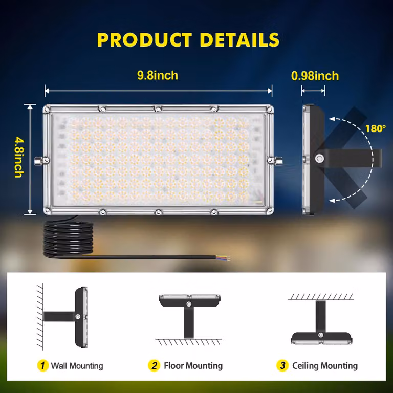 Faretto LED da esterno - Illuminazione esterna - 100 W - Grado di protezione IP66 (resistente all'acqua) - 220–240 V - 6000 K (bianco freddo) - Confezione da 1 pezzo