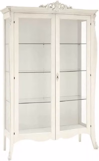 Vetrina in legno stile shabby chic con ante in vetro e ripiani interni Mobili 2G colore bianco L: 130 cm, P: 50 cm, H: 212 cm