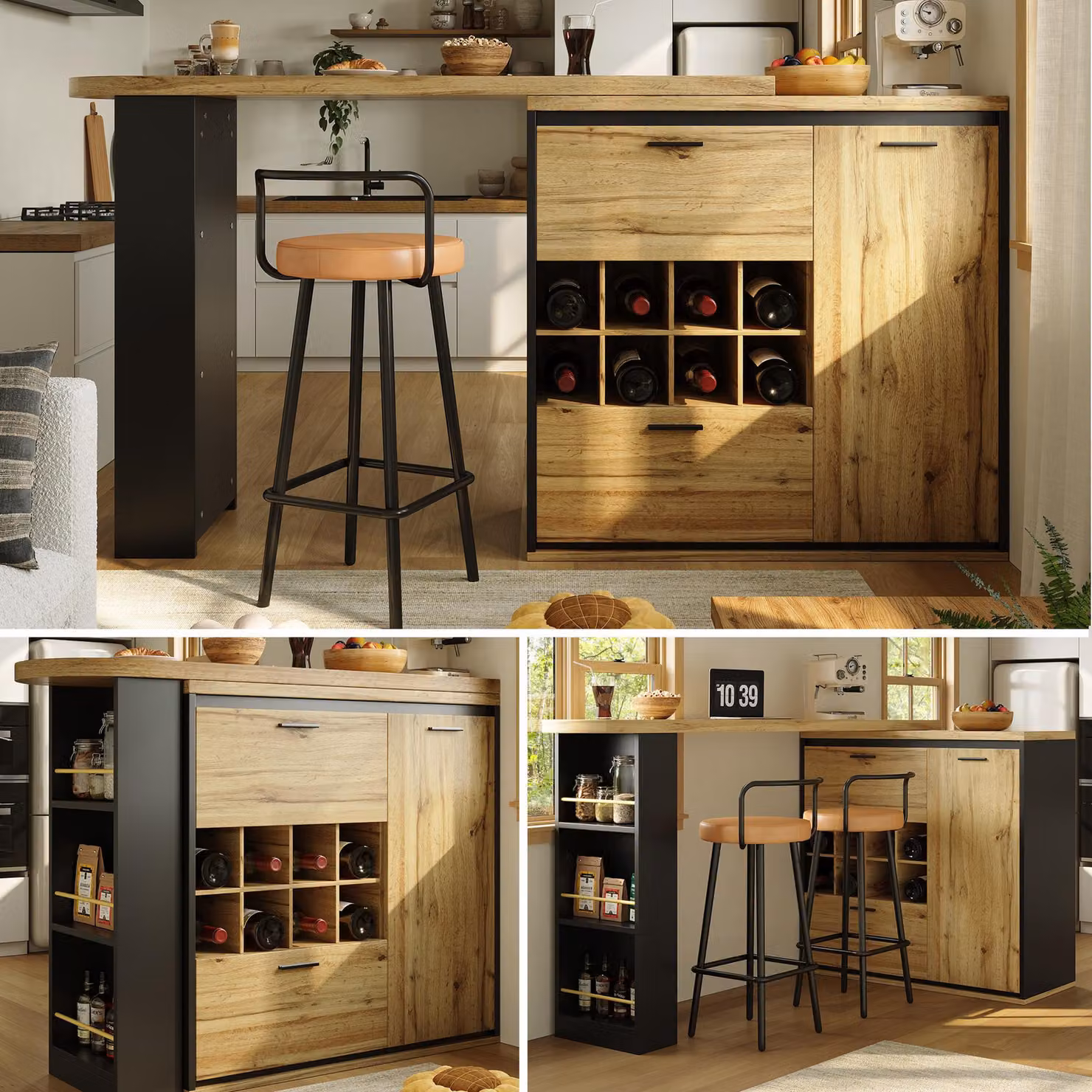 Tavolo da pranzo allungabile Sweiko (138 x 39 x 105 cm), tavolo, tavolo da cucina, tavolo allungabile, allungabile fino a 220 cm, adatto per cucina e soggiorno, piano del tavolo con venature del legno