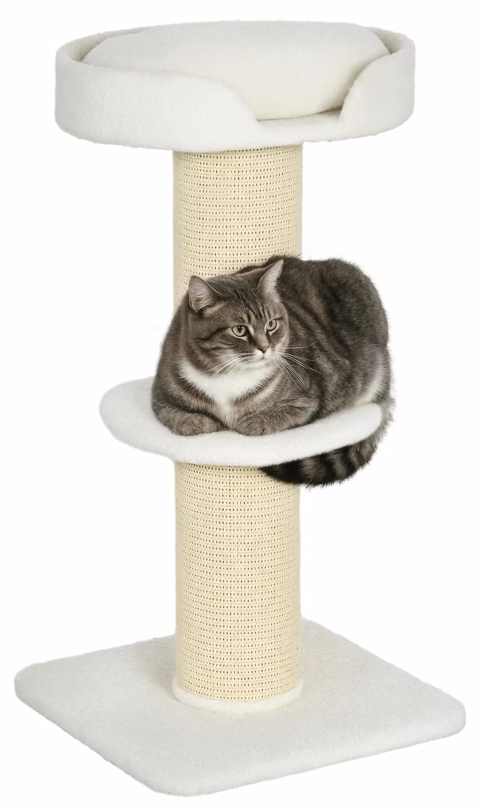 PawHut Tiragraffi per gatti piccolo 91 cm con cuccia e piattaforma in Lana color crema