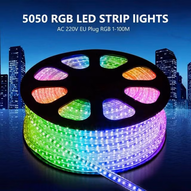 Trade Shop - Striscia Strip Led Bobina Smd 5050 Rgb Con Spina 220v Tubo Per Esterno Da 100 Mt -