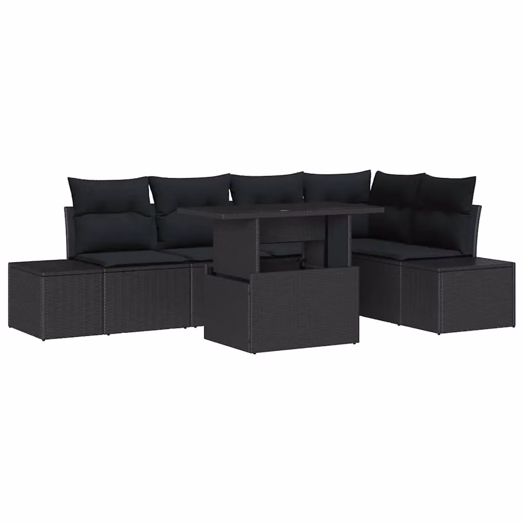 Set Divano da Giardino vidaXL 6 Pezzi a Forma di L con Tavolino e Contenitore Nero – 2