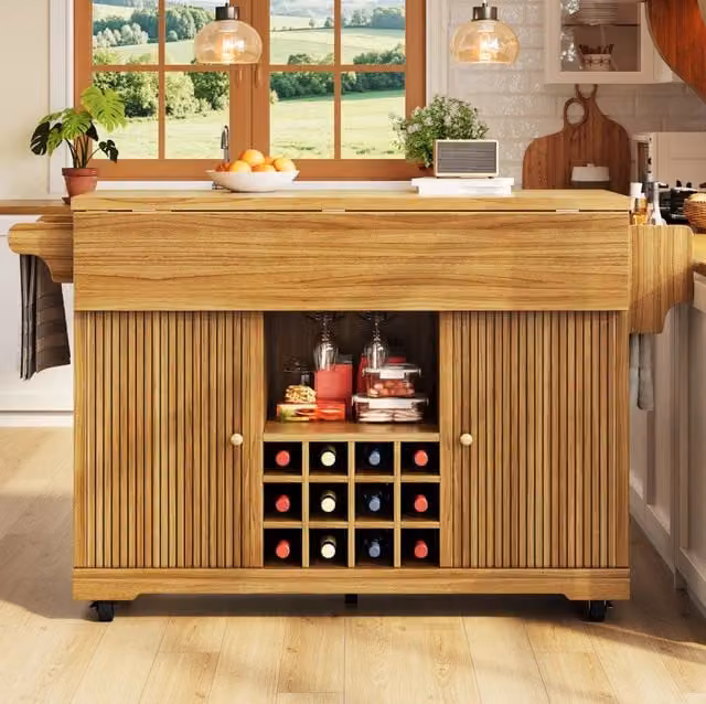 Isola da cucina mobile con piani ribaltabili, marrone scuro