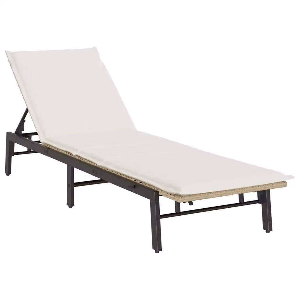 Lettino prendisole vidaXL in polyrattan con cuscini beige e bianchi e poggiatesta regolabile – 2