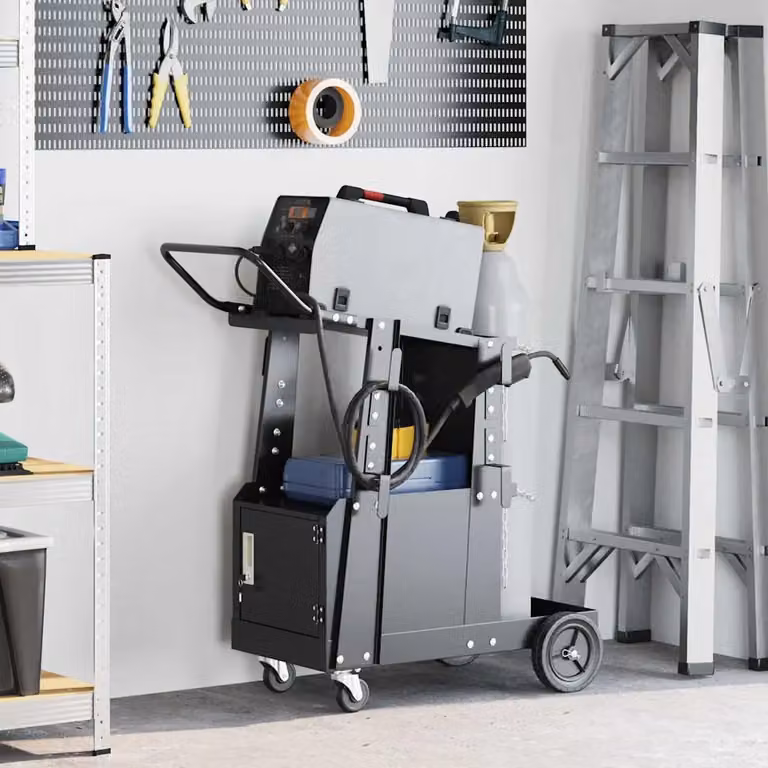 vidaXL Carrello per saldatura in acciaio nero, con ruote e bloccabile, L 91 x P 47 x H 96 cm