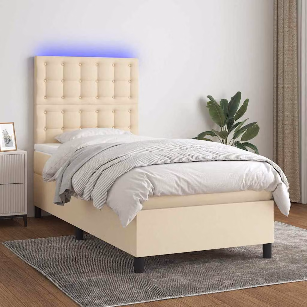 Letto Ibrido vidaXL con Materasso e Illuminazione LED Sotto il Letto, Colore Beige e Bianco, L/P/H: 80 x 200 cm – 1