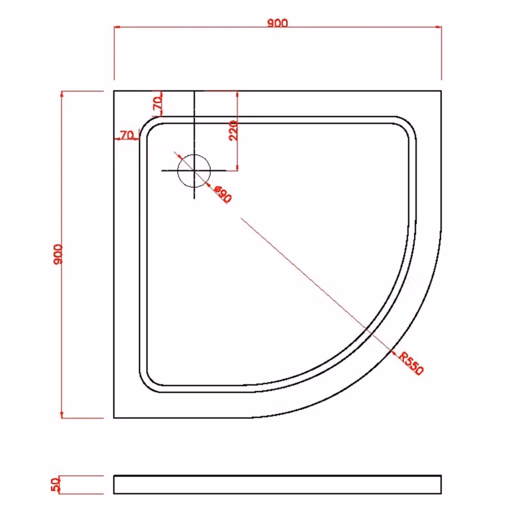 Piatto doccia semicircolare LANERI mod. Selene bianco L/P/H: 90 x 90 x 2 cm – 2