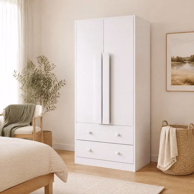 Armadio a 2 ante con 2 cassetti e vano; 70x40x170 cm; bianco