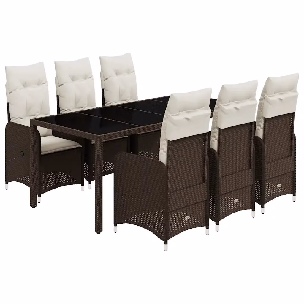 vidaXL Set Bistrò da Giardino 7 pz in Polyrattan Marrone con Cuscini e Piano in Vetro – 2