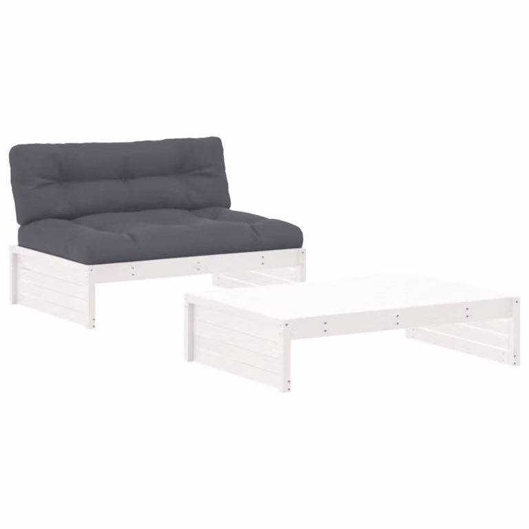 Set Divani da Giardino 2pz con Cuscini in Legno Massello Bianco