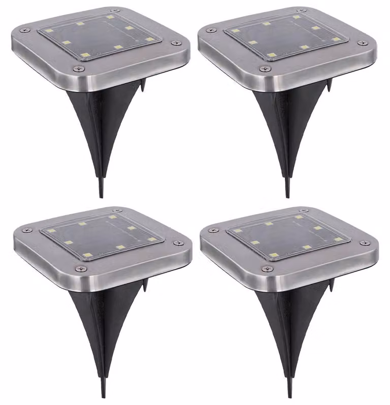 Lampada solare a 4 LED, lampada da sentiero, acciaio inossidabile, LxP 10x10 cm