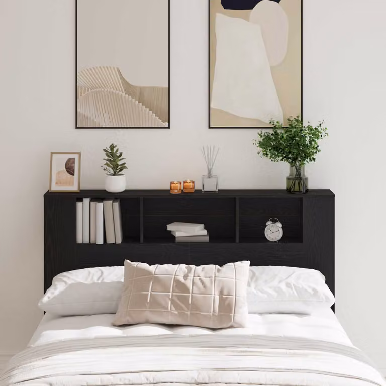 Testata del letto moderna vidaXL in legno ingegnerizzato nero con ripiani integrati L: 160 cm, H: 102,5 cm, P: 22,65 cm