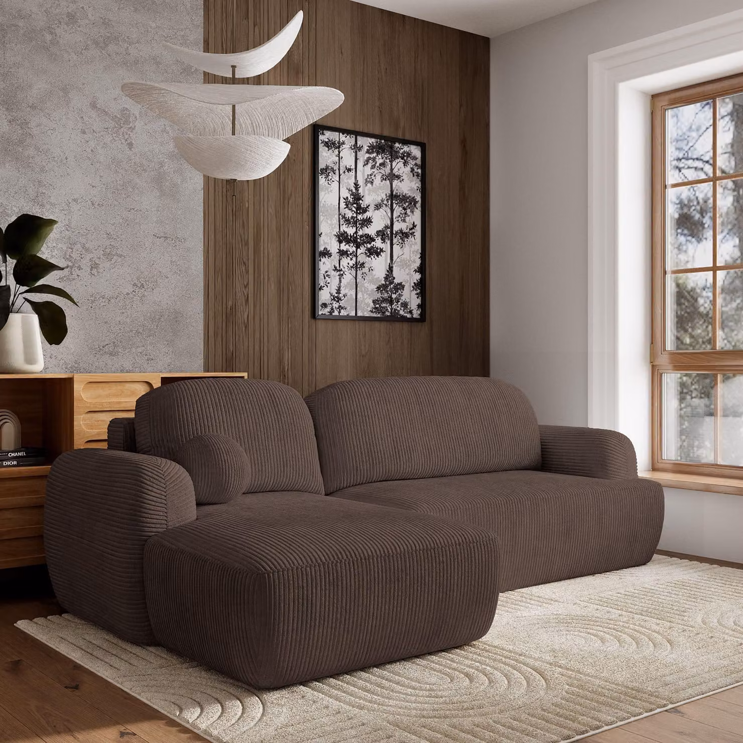 Divano angolare Masseno MODENZA P L-S con funzione letto a L, divano con box letto, divano da soggiorno, divano, divano letto, set di divani - marrone, POSO 06