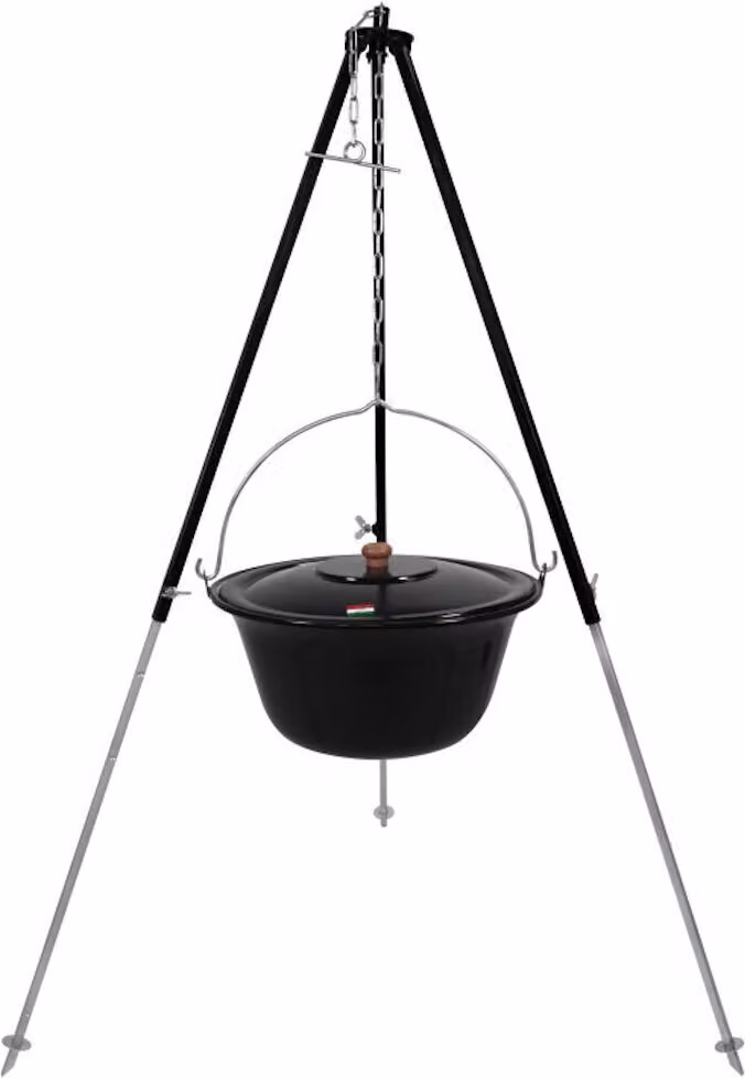 Grillplanet® Bollitore per gulasch 15 litri treppiede 130 cm coperchio smaltato