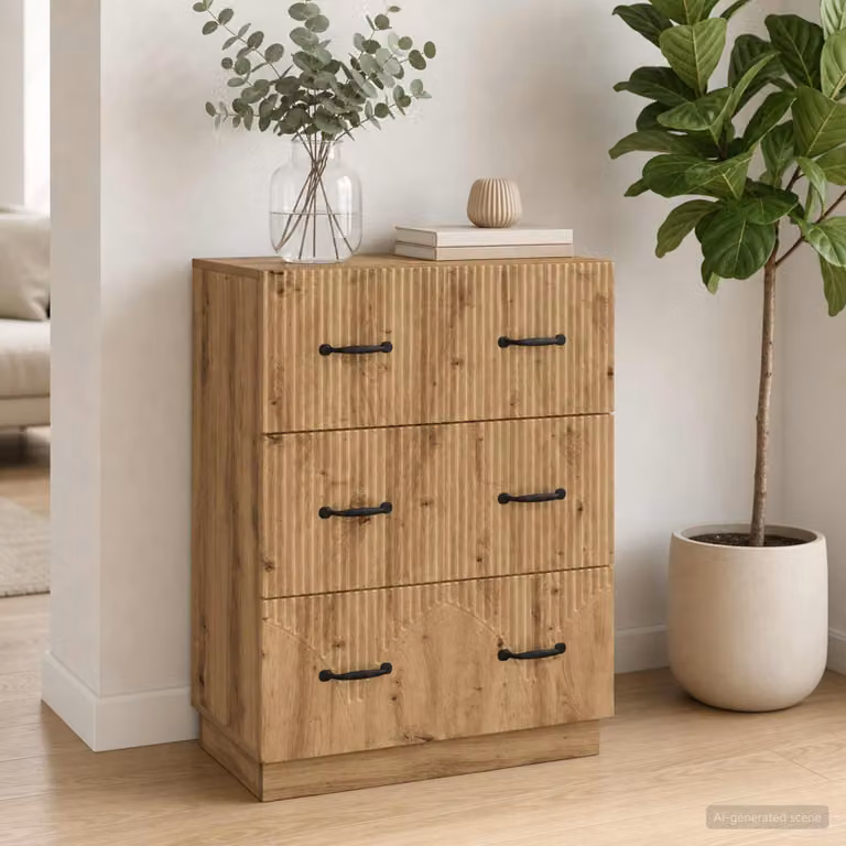 Mobile con cassetti e ante vidaXL marrone in legno e metallo L: 66 cm, P: 34,5 cm, H: 87 cm