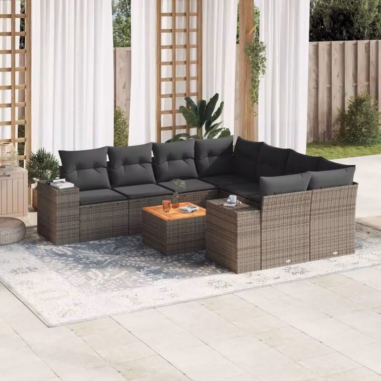 Maison Exclusive - Set Divano da Giardino 9 pz con Cuscini Grigio in Polyrattan